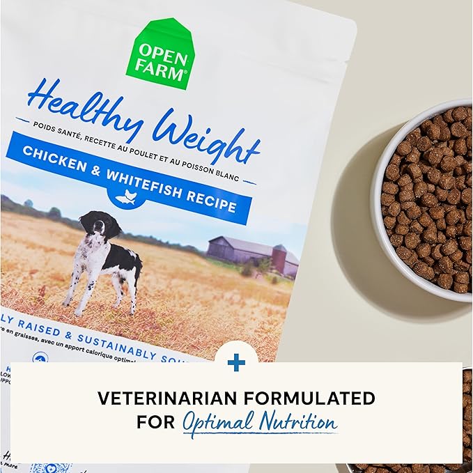 Open Farm, Healthy Weight Dog Food, Veterinarian Formulated High-Protein & Low-Calorie Dry Dog Food for Weight Management, Supports Metabolism & Mobility, Chicken & Whitefish Recipe, 22lb Bag