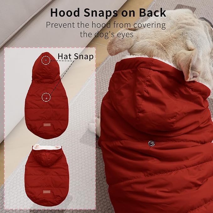 Fleece Lining Extra Warm Dog Hoodie in Winter for Large Dogs Jacket Pet Coats with Hooded,Red XXXL
