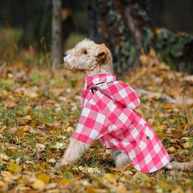 Dog rain Coat Waterproof Raincoat Puppy Jacket with Legs Buttons Zipper Hood Drawstring Fit for Yorkie Terrier Schnauzer Poodle Border Collie Labrador Golden Retriever 8lbs to 80lbs Pink S