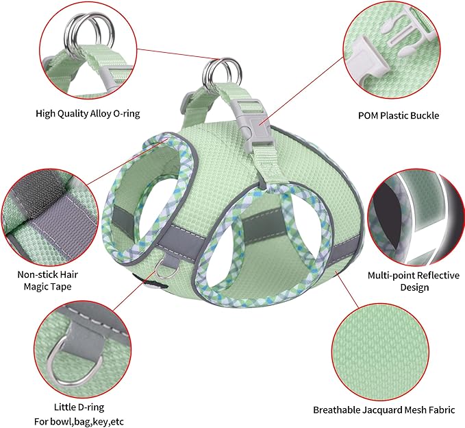 AIITLE Escape-Proof Dog Harness - Extra Soft Jacquard Fabric with Moisture-Wicking Lining, Adjustable Fit for Boston Terrier, Pekingese - Running, Playdates, Outdoor Adventures (Sage, L)
