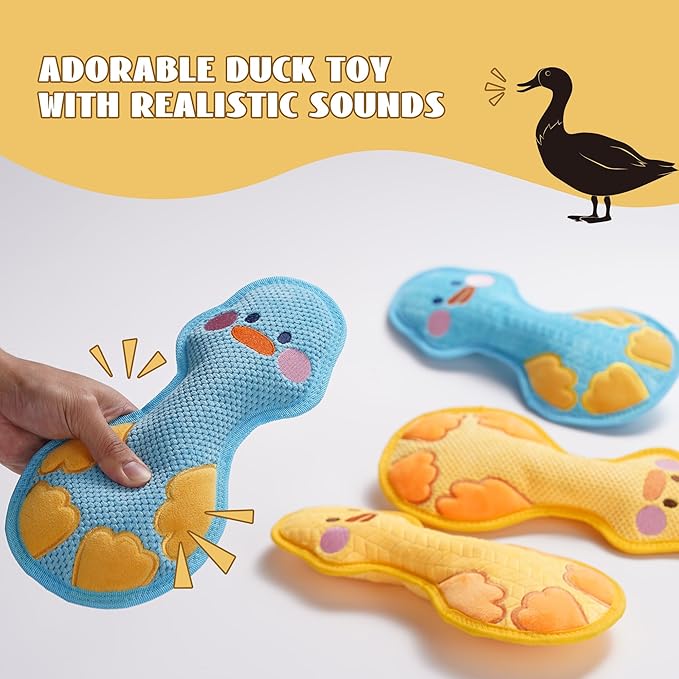 Duck Squeaky Dog Toy, New 2025 Indestructible Dog Toy for Aggressive Chewers, Stuffed Toy with Two Tough Layers, Soft Plush for Comfort and Chewing, Yellow