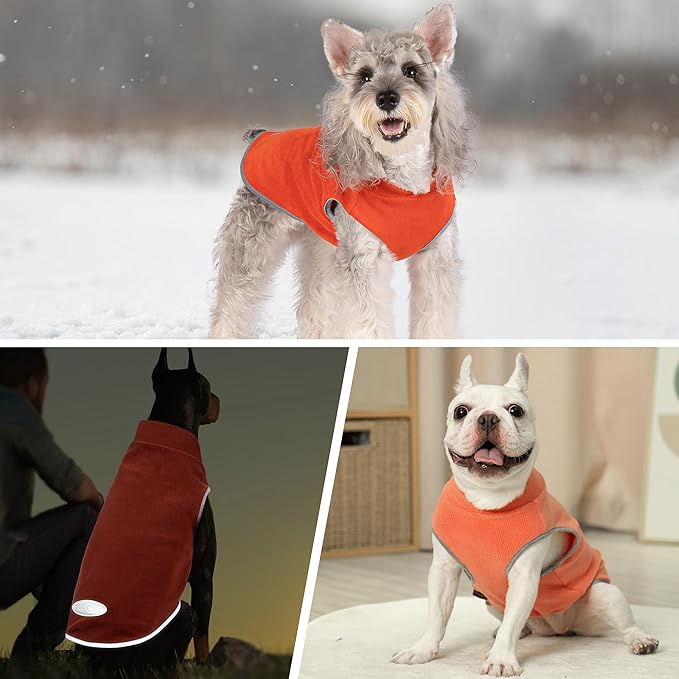cyeollo Fleece Dog Sweater Vest, Reflective Puppy Sweatshirt Pullover Dog Jacket for Small Dogs Clothes Boy Girl Pets, Orange & Red S