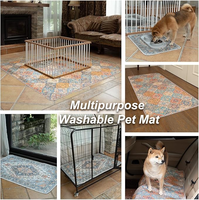 nunubaby Washable Pee Pads for Dogs, Stylish, Non-Slip and Leak-Proof Pee Pads. Reusable Potty Pads for Dogs for Crates and Floors.(Blue/Multi, 31" x36" )