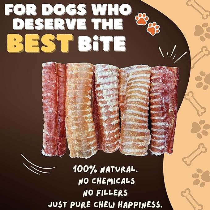 Woofley's Beef Trachea - (6 Inch 50 Pack) - Trachea Treats for Dogs - Natural Source of Glucosamine and Chondrotin for Joint Health - 100% Natural Beef Windpipe for Dogs