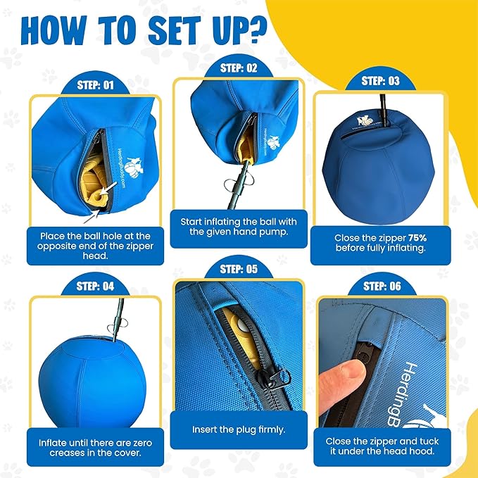 Herding Ball for Dogs - 25” Cover for Australian Shepard, Collie, Cattle & All Herding Dogs Over 27 Pounds - Heavy Duty Dual Layered Cover - Thick Anti-Burst Inner Ball - High Flow Foot Pump