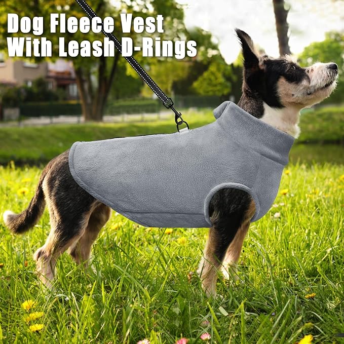 Idepet Dog Fleece Vest Sweater Zip Up Warm Pullover Dogs Jacket with D-Ring Leash Winter Cold Weater Coat Pet Sweatershirt Clothes Hoodie for Small Medium Dogs Boy Girl (Gray, M)