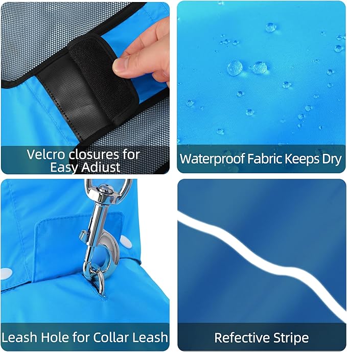 Mile High Life Dog Raincoat, Adjustable Waterproof Pet Rain Jacket, Reflective Hooded Poncho for Small Medium Large Dogs, Lightweight Breathable Pet Rain Coat (Blue,M Chest 22"-28")