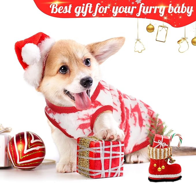 6 Pcs Puppy Clothes for Christmas Winter Warm Cute Pet Sweaters Flannel Dog Vest Paw Print Cat Clothes for Chihuahua Dachshunds Male Female Puppy(Animal Pattern,XS(Body Length:7.9” Chest:11.8”))