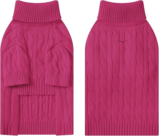Small Dog Thermal Pullover Sweater, Classic Turtleneck Cable Knitwear Dog Clothes for Cold Weather Warm Pet Clothes for Chihuahua, Bulldog, Dachshund, Pug Hot Pink X-Large