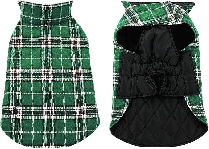 MIGOHI Reversible Winter Jacket for Dogs, Windproof Waterproof Coat for Cold Weather, British Style Plaid Warm Vest for Small Medium Large Dogs, Green 3XL
