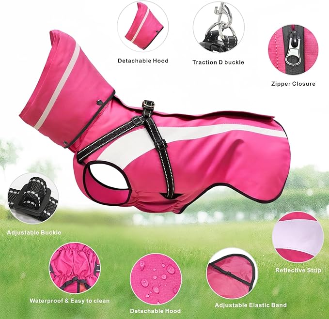 Mosucoirl Dog Raincoat Waterproof Raincoats for Dog Reflective Dogs Rain Jackets with Hood Hoodie Pet Rain Poncho Coat for Small Medium Large Dogs Puppies S-XXL (Pink, M)
