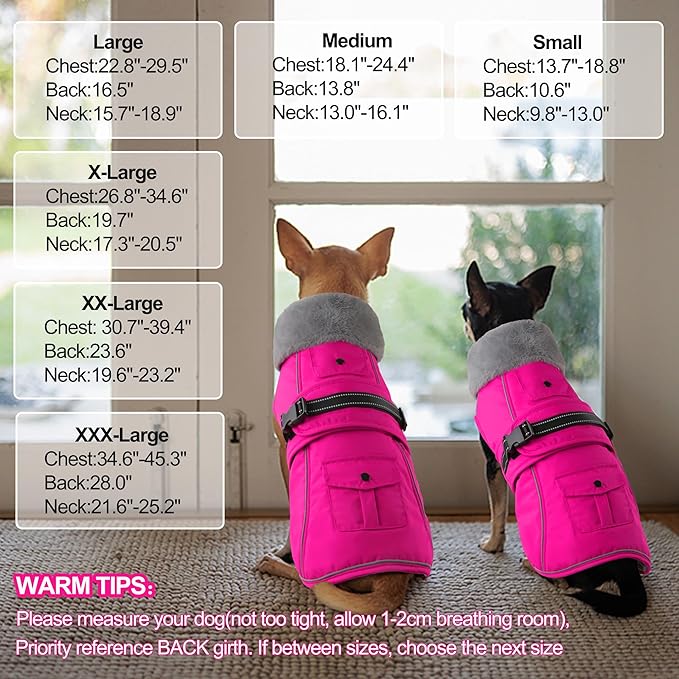 Dogcheer Dog Coat with Pocket, Waterproof Dog Jacket with Adjustable Buckle, Reflective Puppy Winter Coat Warm Turtleneck Fleece SnowJacket for Small Medium Large Dogs - Pink L