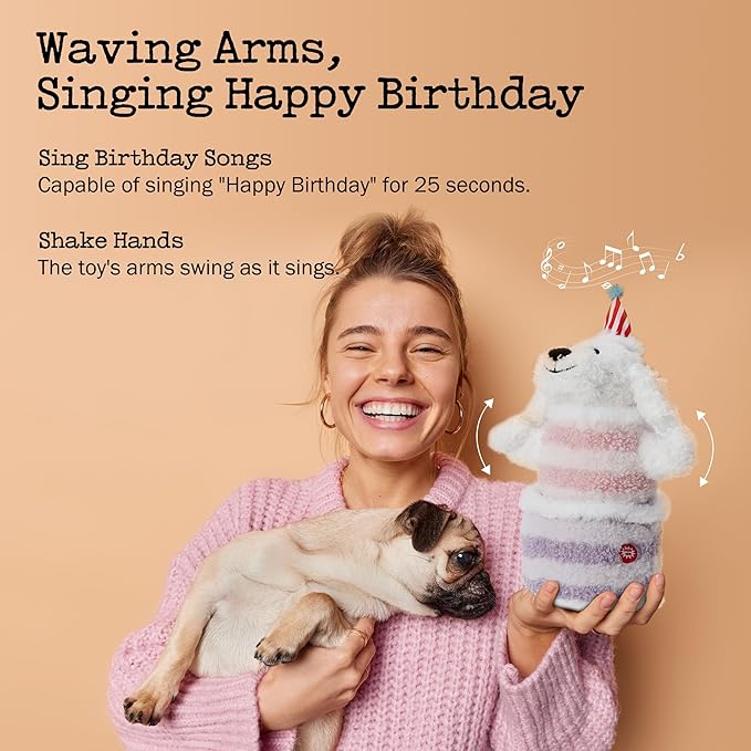 Birthday Cake Dog Toy, Singing and Dancing Birthday Songs, Interactive Dog Toys, Plush Stuffed Puppy Toys with Echo Function Feature, Happy Birthday Gift for Dogs
