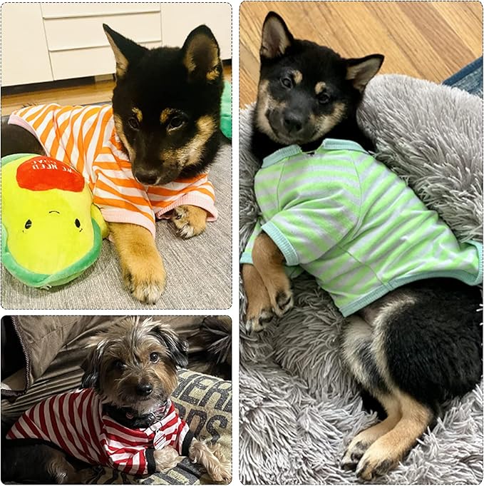 Geyoga 6 Pieces Dog Striped T-Shirt Cotton Breathable Pet Apparel Colorful Puppy Sweatshirt Clothes for Small to Medium Dogs Puppy(L)