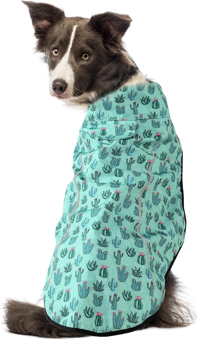 Mile High Life Dog Raincoat, Adjustable Waterproof Reflective Rain Jacket for Small Medium Large Dogs, Lightweight Breathable Pet Rain Coat with Leash Hole(Green Cactus,S Chest 22-25")