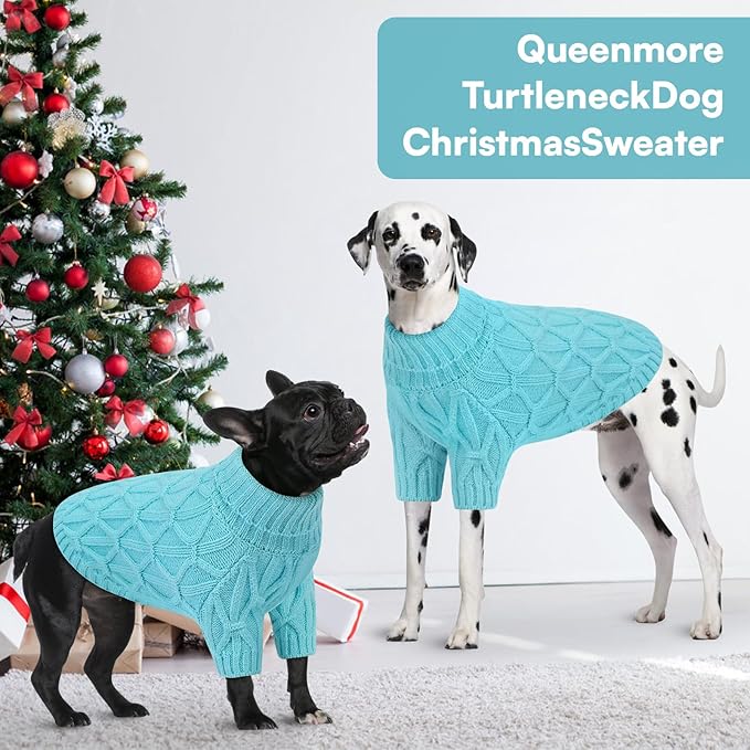 Queenmore Small Dog Sweater,Warm Pullover Dog Sweaters for Small Dogs Boys Girls,Soft Winter Doggie Sweaters,Thick Warm Dogs Clothes for Chihuahua,Dachshund,Yorkie(Lake Blue,S)