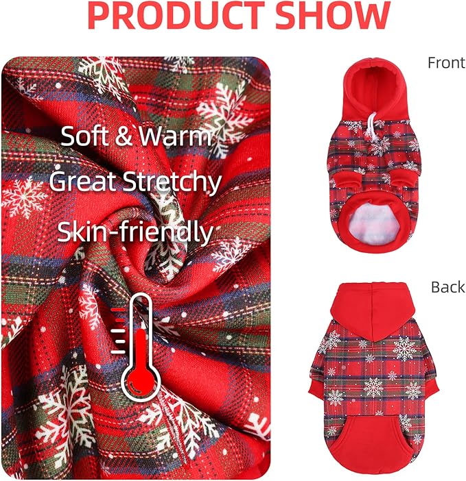 PUPTECK Fall Winter Dog Hoodie Pet Sweatshirt Soft Warm Clothes Fleece Lined with Hat for Small Medium Large Dogs, Pocket Design, Snow XL
