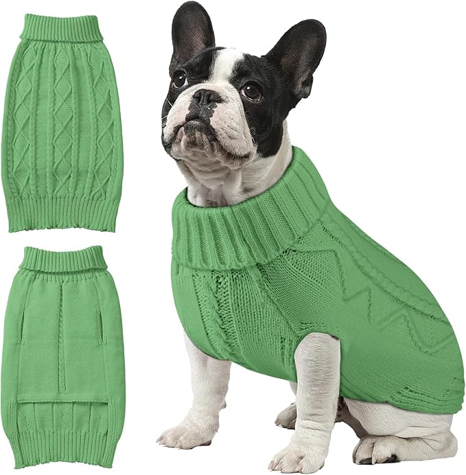Dog Sweaters for Small Medium Large Dogs Girl, Soft Warm Turtleneck Pup Dogs Shirt, Double Knitting Collar for Outdoor Playing, Warm Dog Clothes (M,Green)