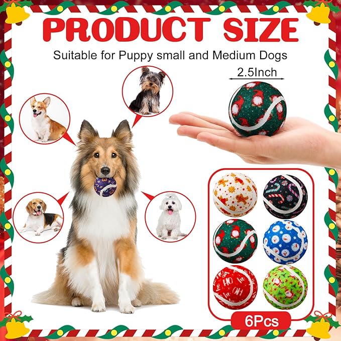 Civaner 36 Pcs Christmas Squeaky Tennis Balls for Dogs 2.5 Inch Bulk Dog Toys Ball for Small Medium Large Dogs Puppy Chew Teething Toy Interactive Training Xmas Gifts Stocking Stuffers (Candy)