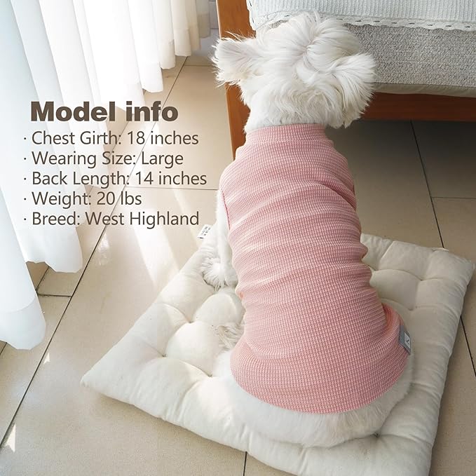 KYEESE 2Pack Waffle Dog Shirts for Small Dogs Stretchy T-Shirts Lightweight Tank Top Sleeveless Striped Vest Breathable Cat Tee, Small, Pink+Striped