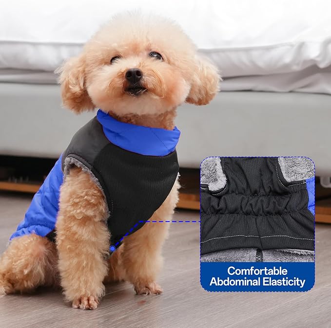 Warm Fleece Dog Coats for Small Dogs,D-Rings Waterproof Puppy Jacket for Cold Winter,Blue S