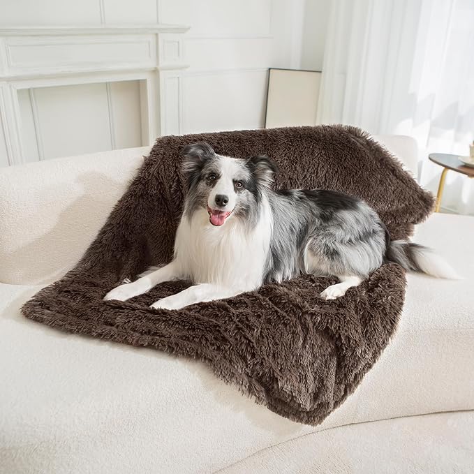 gogobunny Waterproof Dog Blanket for Large Dogs, Cats, Puppy, Reversible Faux Fur Pet Throw Blanket, Washable, Calming Furniture Protection for Sofa Bed (50x60 Inch (Pack of 1), Chocolate)
