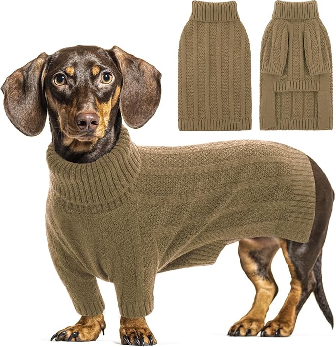 Queenmore Small Dog Sweaters for Small Dogs Girls Boys,Xmas Sweater Puppies,Turtleneck Knitted Sweater for Dog Cat,Cold Weather Pullover for Doggie Male Female,Soft Doggy Sweater Pet Apparel(Camel,S)