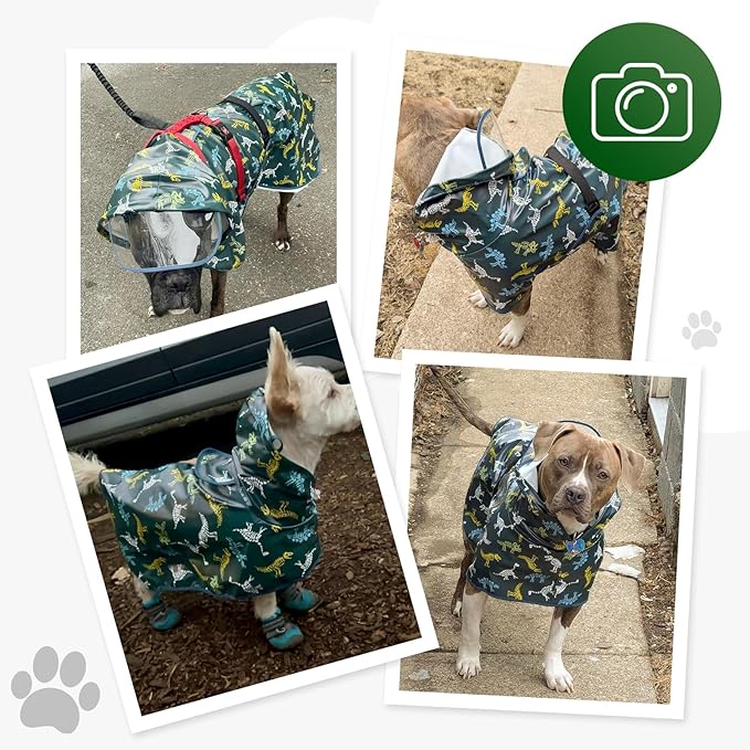 Dog Raincoat, Waterproof Windproof Dog Rain Jacket with Hood, Rain Coat with Leash Hole, Adjustable Raincoat Poncho for Small Medium Large Dogs Outdoor (Green, Large)