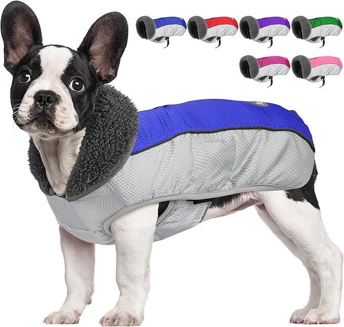 Dog Coat, Waterproof Ripstop Dog Winter Jacket with Leash Hole, Reflective Adjustable Warm Pet Fleece Snow Sweater for Small Medium Large Dogs - Blue, 2XL