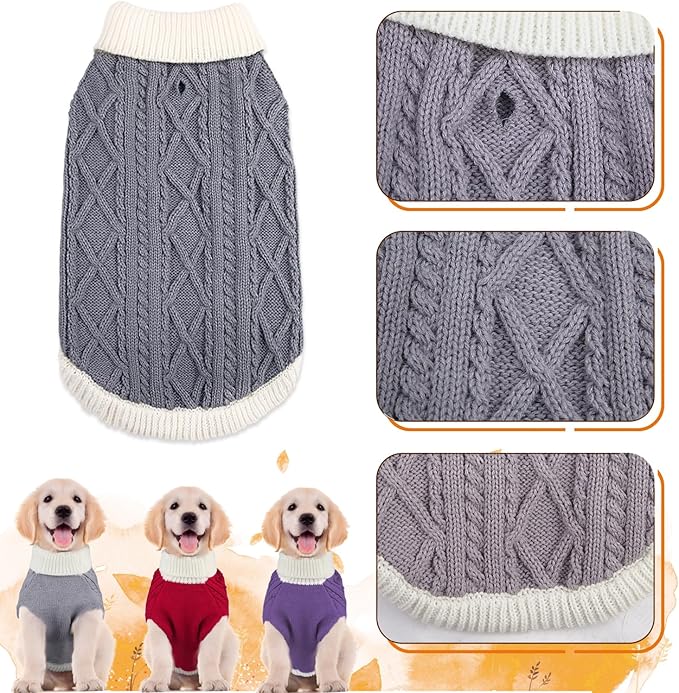 Small Dog Sweaters with Leash Hole Turtleneck Dog Sweaters Knitwear Boys Girls Warm Soft and High Stretch Pet Clothes for Fall Winter，Pet Shirts for Kitten Puppy Grey Medium