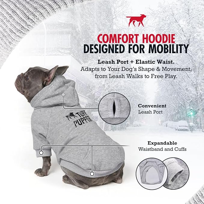 Tuff Pupper Dog Hoodie | Premium Quality 100% Organic Cotton | Ultra Soft Interior for Superior Comfort | Elastic Cuffs & Drawstring for Warmth | Stretch Fit Suitable for All Breeds (Gray, XS)