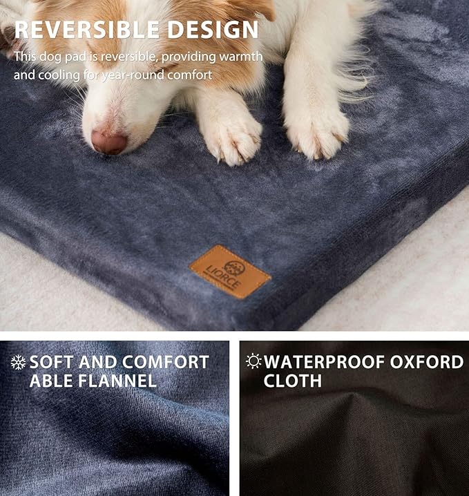 Dog Crate Pad - Dog Bed Large Sized Dogs with Removable Washable Cover and Waterproof Lining - XL Memory Foam Pet Bed for Crate - Reversible Kennel Mat (Cool & Warm), 42-inch, Dark Grey