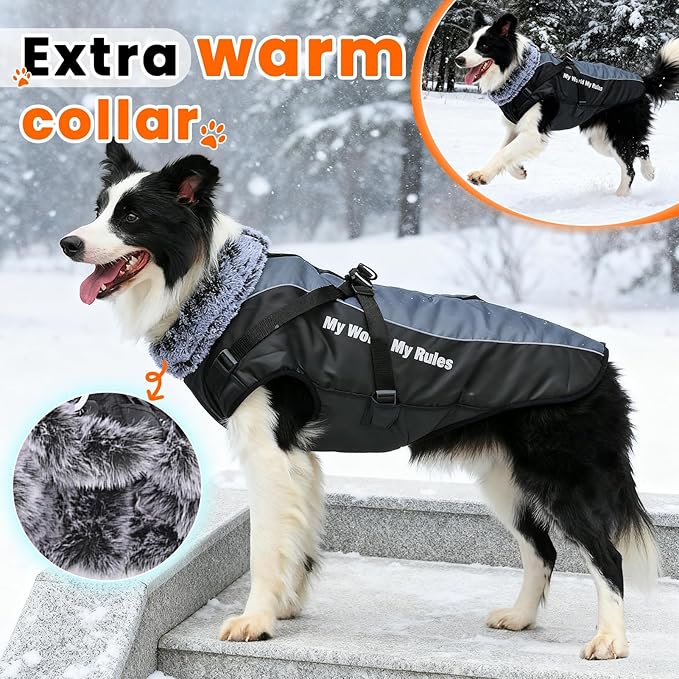 Dog Coat for Medium Large Dogs,Waterproof Reflective Dog Winter Jacket with Harness, Fleece Snowsuit,Warm Pet Winter Coat(pink-2XL)