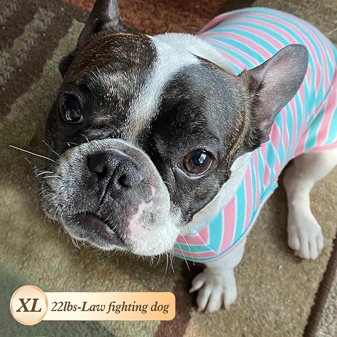 KYEESE 2Pack Dog Shirts Striped T Shirt Soft Tee for Small Dogs Cotton Tank Top Clothes Lightweight Sleeveless Dog Vest, X-Large,Green+Striped