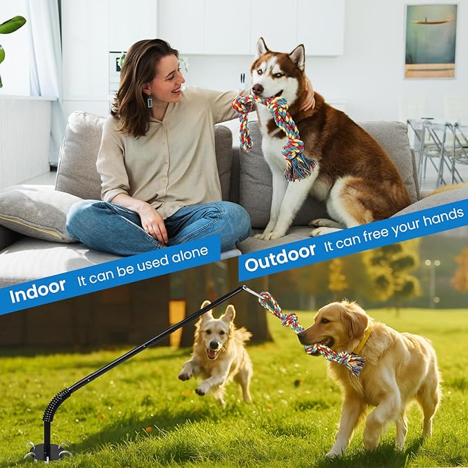 Tether Tug Outdoor Dog Toy, Interactive Exercise Game in Yard Park Tug of War with Chew Rope Toy for Small Medium Large Dogs, Adjustable Dog Stake Toy to Pull Chase and Solo Play