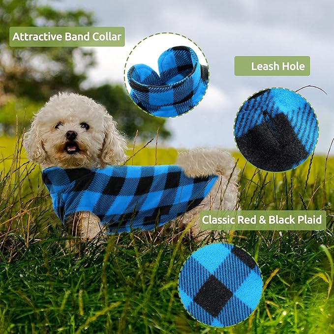 KAMA BRIDAL Spring Autumn Winter Coat Pullover Fleece Vest for Cats Small and Medium Dogs Thin Sweater Blue & Black Plaid (Blue, L)