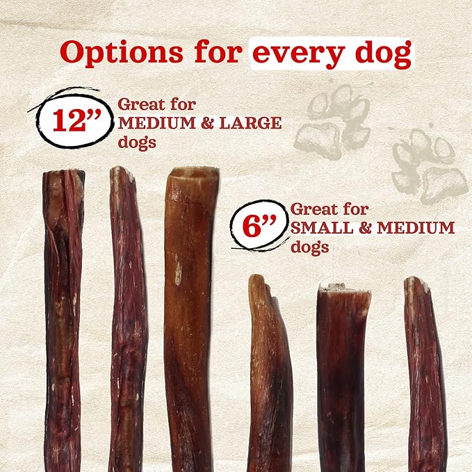 Natural Farm Power Bully Sticks Dog Chews (12”, 12-Pack), 2-in-1 Power Chews: Premium Beef Cheek Wrapped in Beef Pizzle, Double Chewing Time, Great Dog Dental Treats, for Small, Medium & Large Dogs