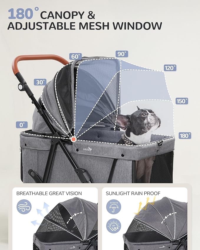 Dog Stroller for Large & Medium Dogs (20–132 lbs), Pet Stroller for 2 Small Dogs, Extra Large Heavy Duty, Foldable & Ventilated, Grey