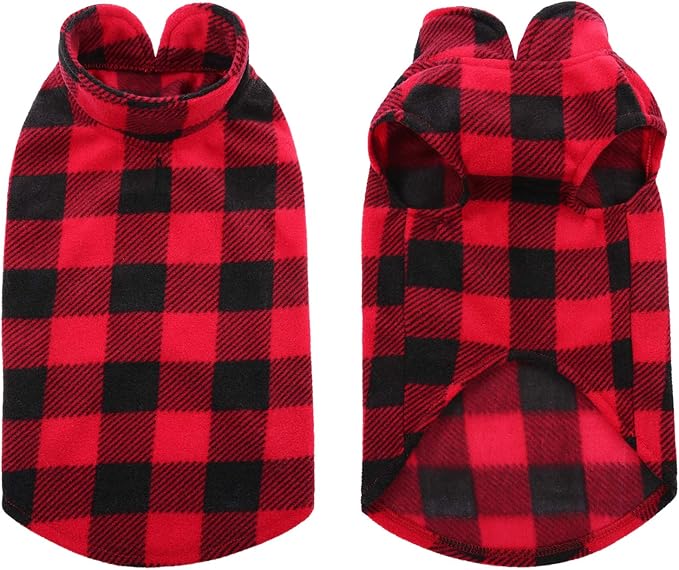 KAMA BRIDAL Spring Autumn Winter Coat Pullover Fleece Vest for Cats Small and Medium Dogs Thin Sweater Red & Black Plaid (Red, XXXS)