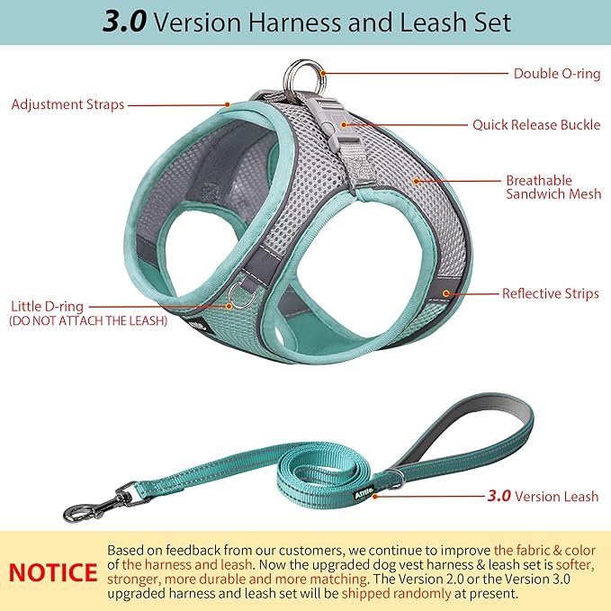 AIITLE Escape Proof Dog Harness - Step in Adjustable Dog Harness No Choke Over with Breathable Mesh for Summer- Outdoor Walking, Camping, Training for Medium Dogs Turquoise XL