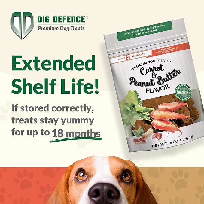 Dig Defence Premium Dog Treats - Carrot & Peanut Butter Gourmet Healthy Dog Treats, All-Natural Ingredients Training Treats for Dogs, 6-Pack