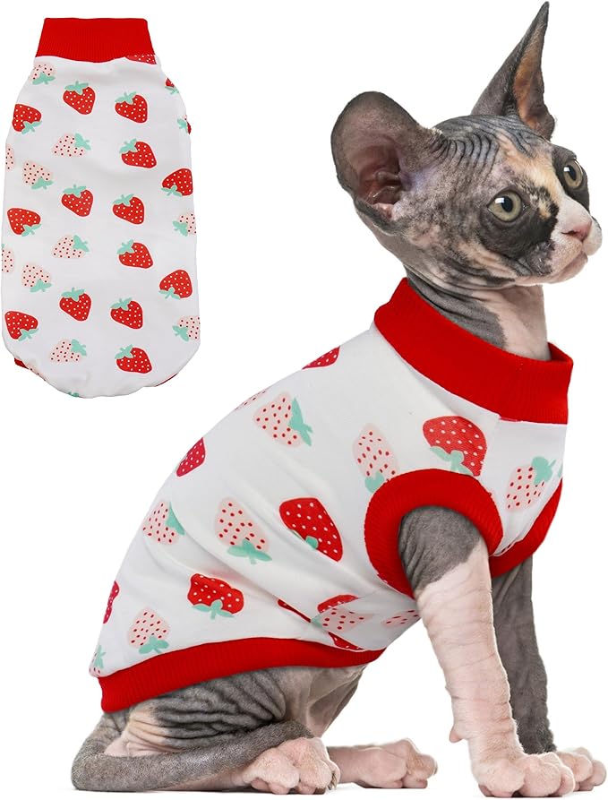 PUMYPOREITY Sphynx Cat Clothes: Stretchy Sweater, Soft Shirt, Pullover Pajamas, Turtleneck for Sphynx, Cornish Rex, Devon Rex Cats - Red, XL