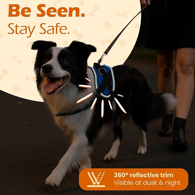 Bark Appeal Blue No-Pull Dog Harness for Large to Extra Large Sized Pets – Adjustable, Reflective Vest with 3 Leash Clips for Added Control, Easy Walks & Training – XL