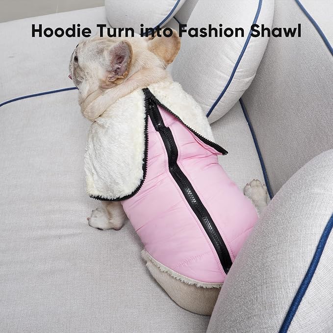 Fleece Lining Dog Hoodie with Harness Built in,Extra Warm Small Dog Jacket in Winter Puppy Coats with Hooded,Light Pink S