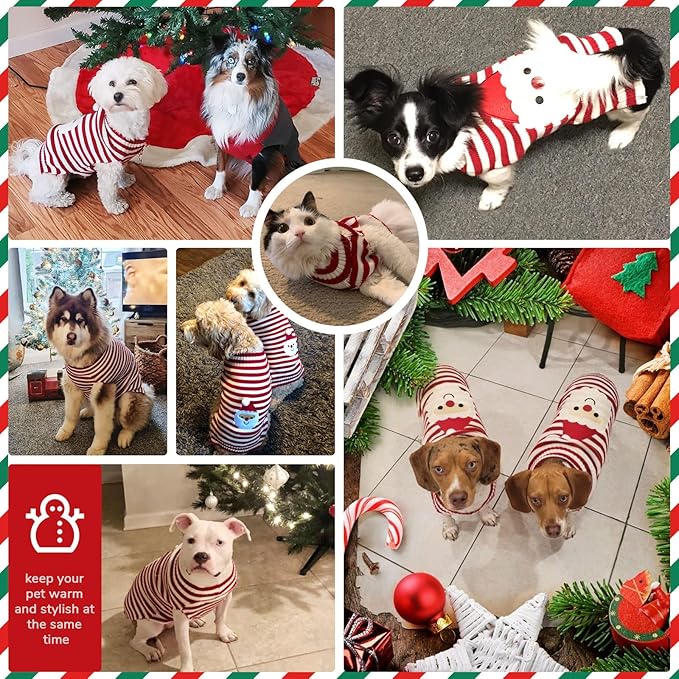 PETCARE Santa Dog Sweater Christmas Funny Cute Red Striped Cat Sweater Vest Pet Holiday Dog Clothes Puppy Sweaters for Small Medium Large Dogs Cats Fall Winter Outfits Xmas Dogs Costume,Medium