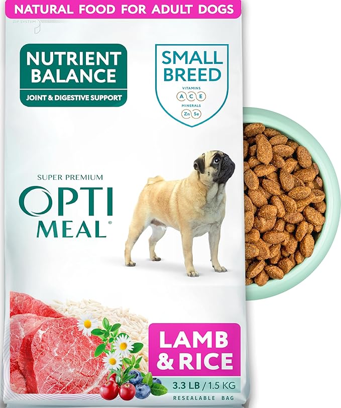 Optimeal Small Breed Dry Dog Food – Small Kibble for Small Dogs, High Protein, Natural Ingredients, Skin & Digestive Support, Premium Balanced Nutrition, European Quality (Lamb & Rice, 3.3 lbs)