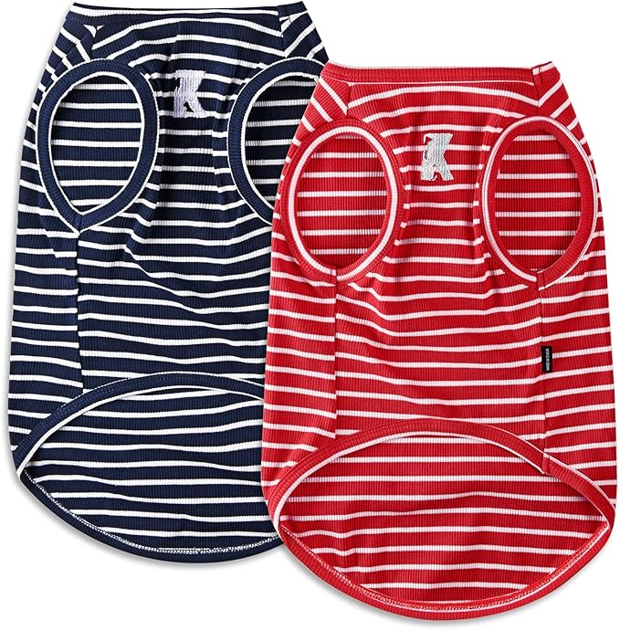 Koneseve Dog Shirt Vest Lightweight Stretchy Dog T-Shirts Soft Cool Shirts Sleeveless Stripe Vests Breathable Clothes for Puppy Kitty Cats Small Medium Large Dogs 2 Pack Red + Blue [ 2XL ]