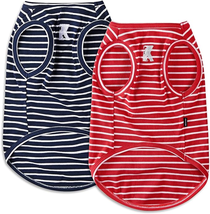 Koneseve Dog Shirt Vest Lightweight Stretchy Dog T-Shirts Soft Cool Sleeveless Stripe Vests Breathable Clothes for Puppy Kitty Cats Small Medium Large Dogs 2 Pack Red + Blue [S/Small]