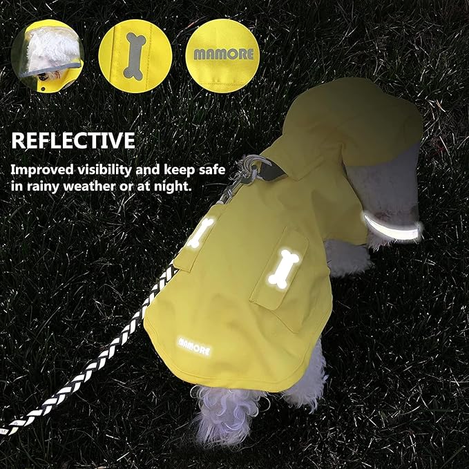 Dog Raincoat,Waterproof Rain Poncho with Hoodie, High Reflective Adjustable Pet Rain Jacket with Leash Hole for Small Medium and Large Dogs (Yellow(Water-Reactive Hydrochromic), XX-Large: 55-70lbs)