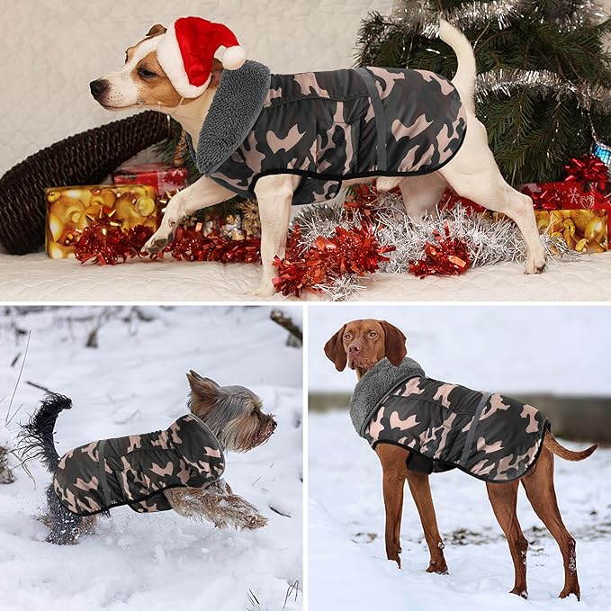 Dogcheer Warm Dog Coat, Waterproof Dog Jacket Christmas Puppy Winter Coat with Buckle, Reflective Adjustable Pet Snow Jacket Fleece Sweater for Small Medium Large Dogs - Dusty Pink Camo, M